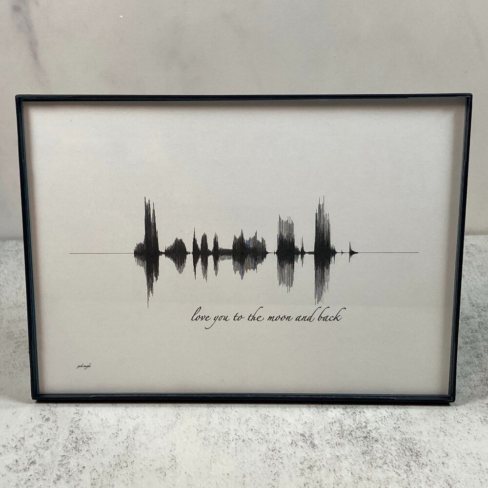 NEW Love You To The Moon Soundwave Framed Wall Art 5x7in Black White Minimalist